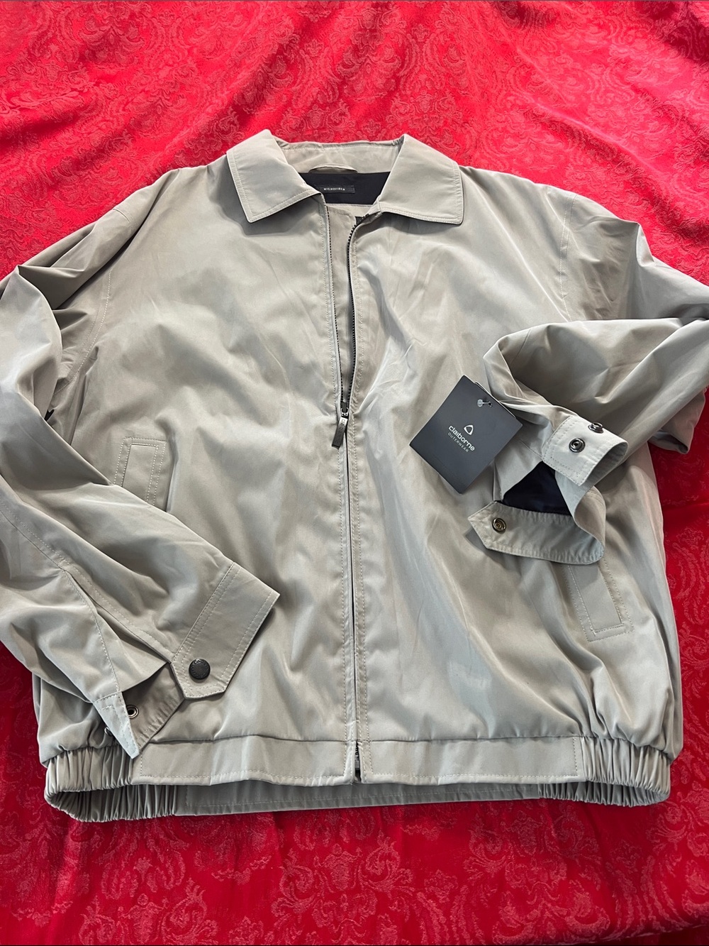 NWT Claiborne Men LL Large Long Khaki Microfiber Windbreaker Jacket